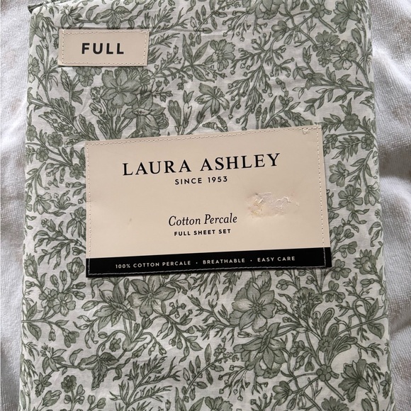 Laura Ashley Cotton Percale Sheet Set with Green Floral Design